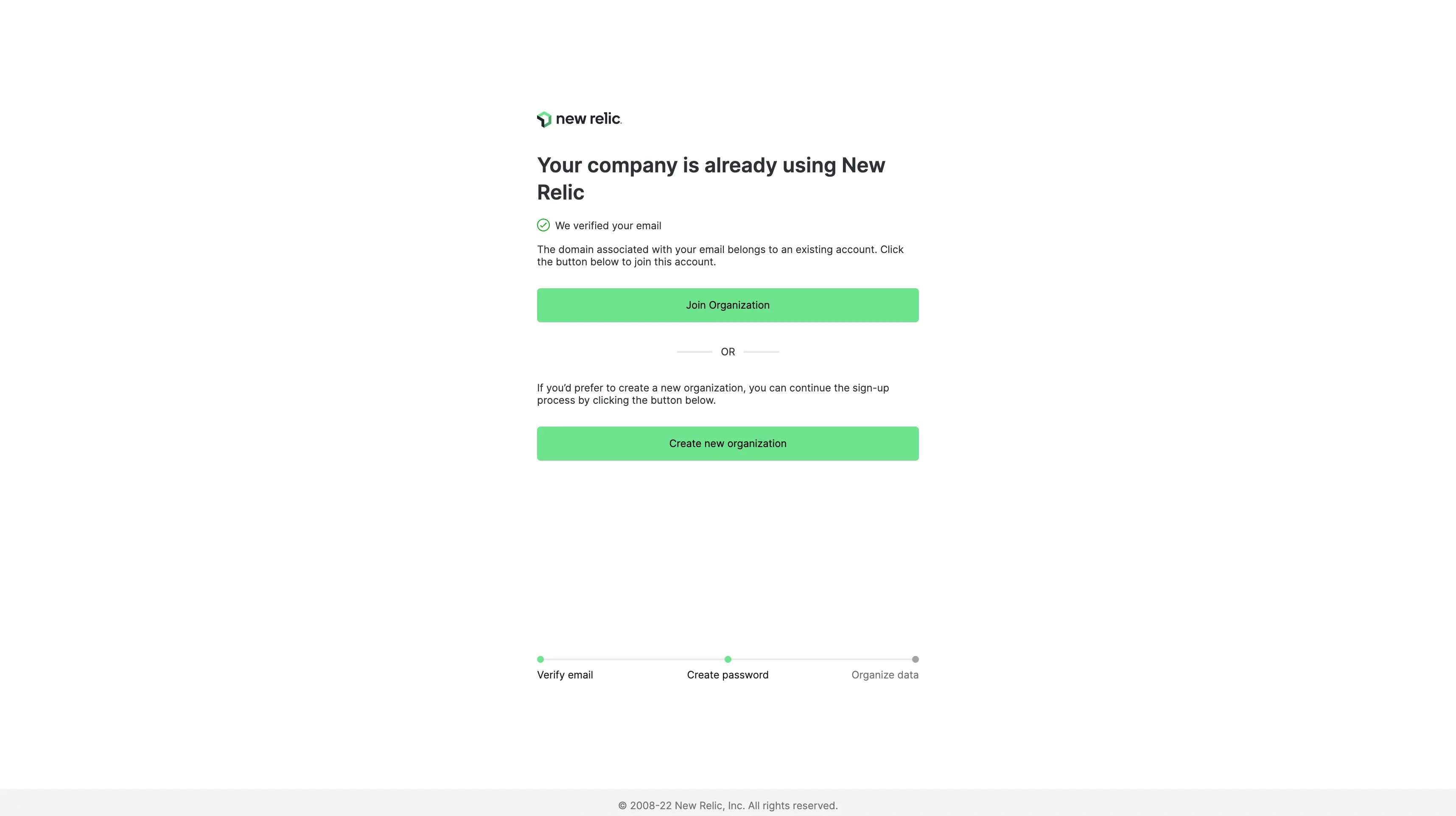 Screenshot showing the new user sign-up flow after domain capture is enabled