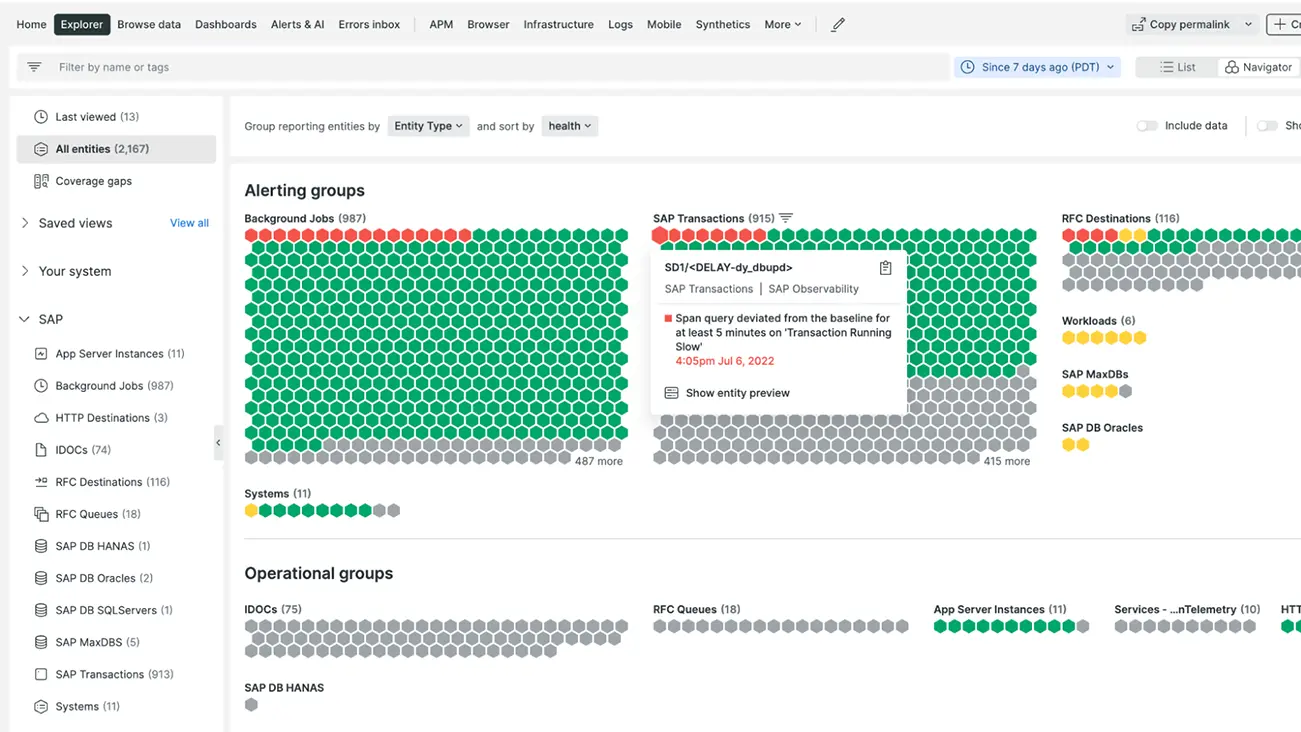 "Screenshot showing SAP and Non-SAP observability"