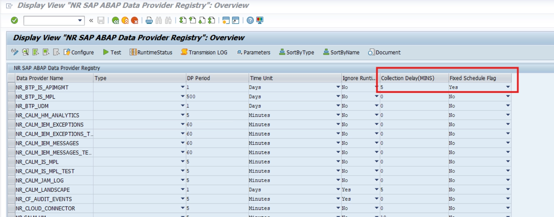 Configure collection delay and fixed collection window Screenshot showing data collection delay and fixed schedules configuration
