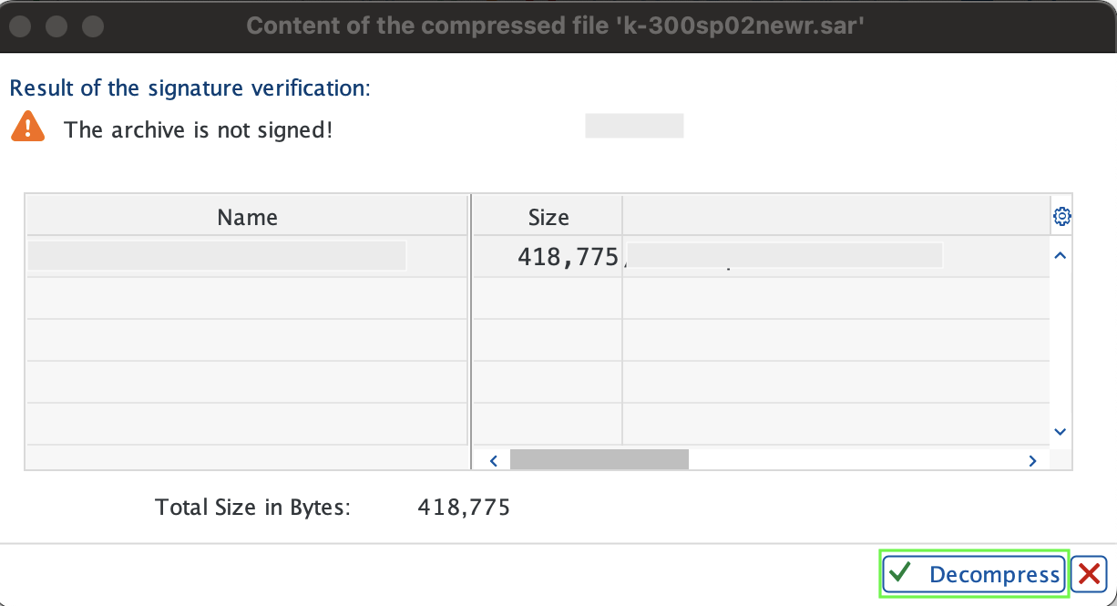 Content of the compressed file A screenshot displaying the Content of the compressed file