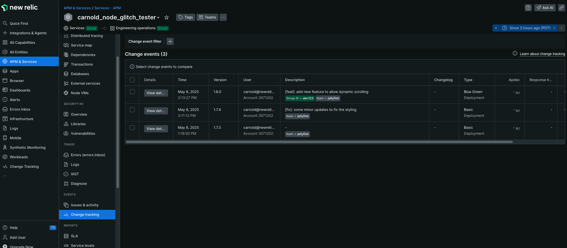Single entity view for change tracking