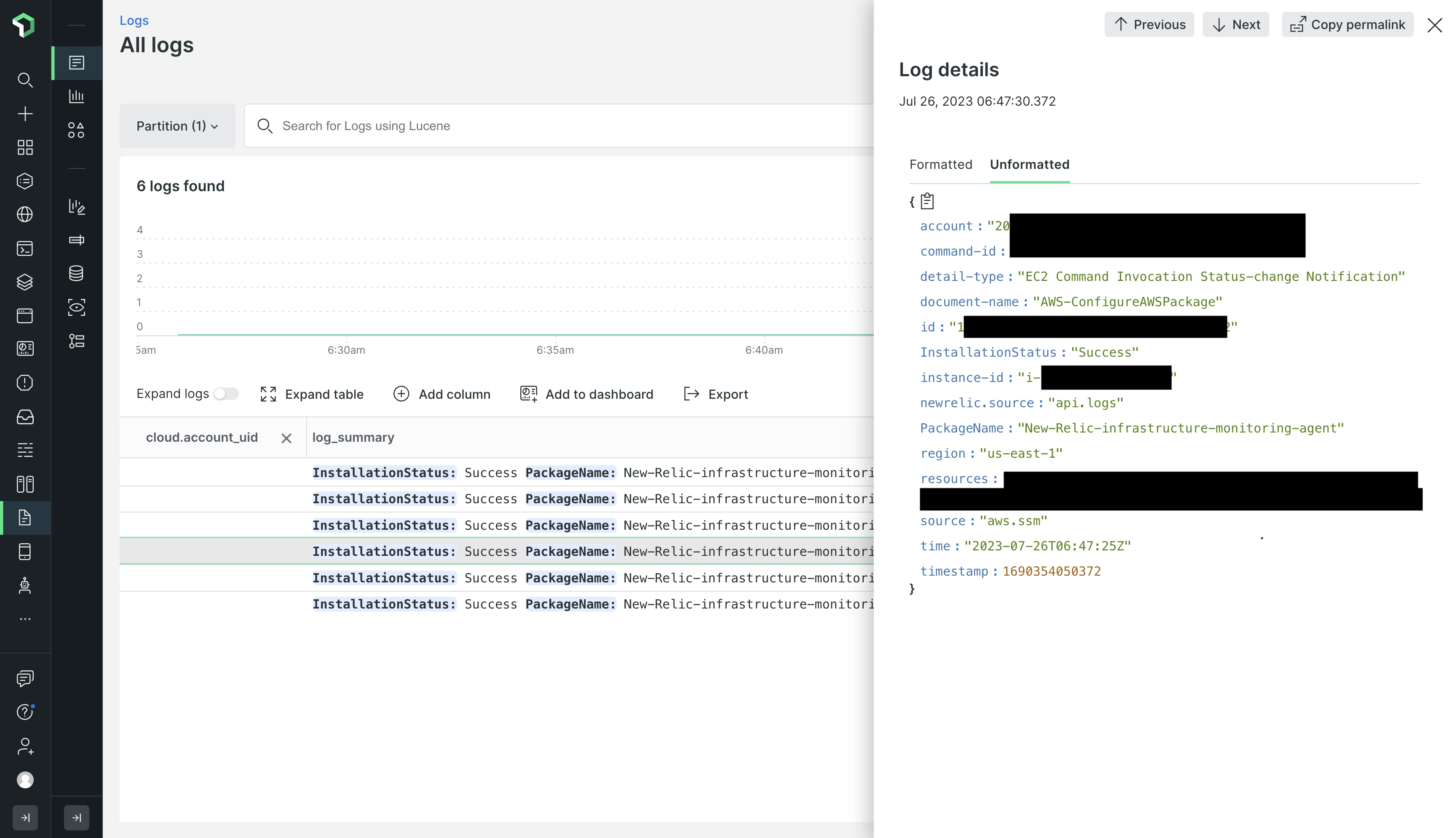 NewRelic infrastructure agent installation logs