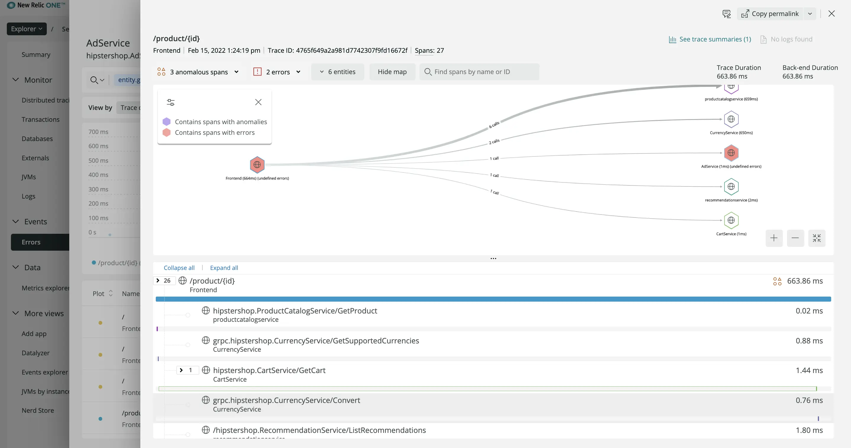 Screenshot showing OpenTelemetry traces 